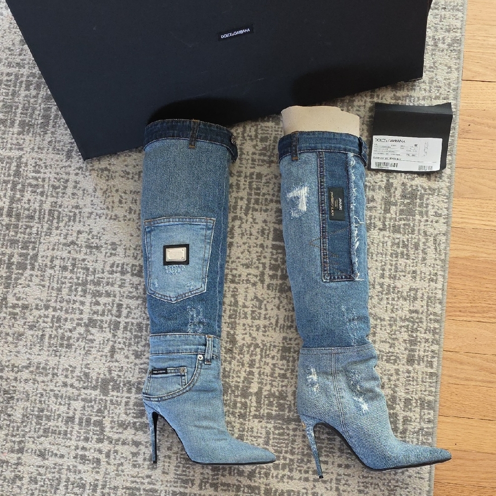 Dolce & Gabbana Blue Patchwork Jeans Boots